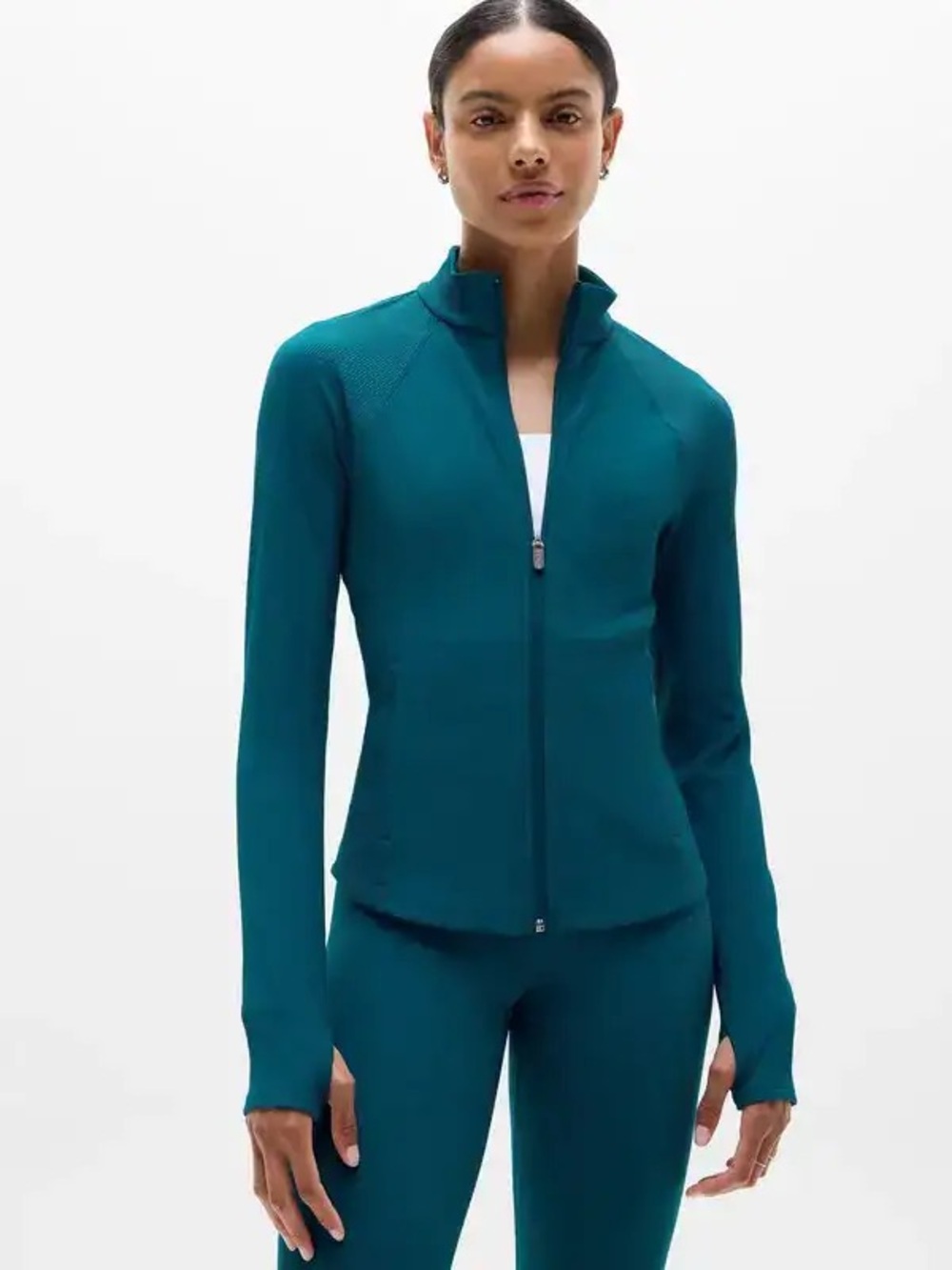 Athleta Salutation Ribbed Full Zip Jacket Women’s XL Teal Running Yoga